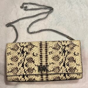 Michael Kors Cream and Brown Snake Print Clutch